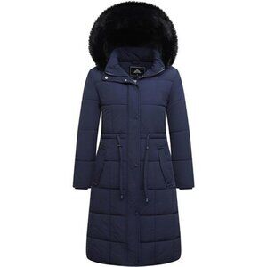 Women's Winter Coat Long Waterproof Parka - Warm Dark Blue